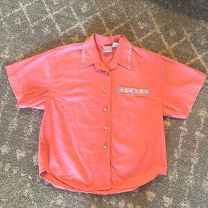 Vintage Style Pink Button Crop, Aztec Design Womens Size Small